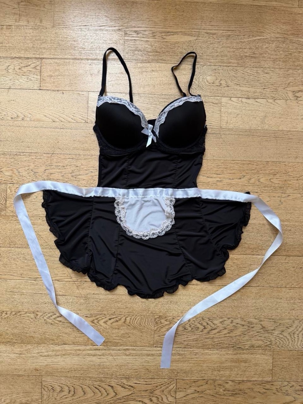 Vintage Lingerie Black & White Maid Tie Back Y2K